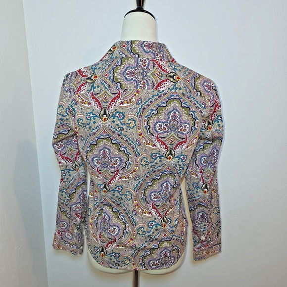Talbots Long Sleeve Shirt Button Up Roll Tab Multicolor Paisley Size M Petite - Picture 4 of 6
